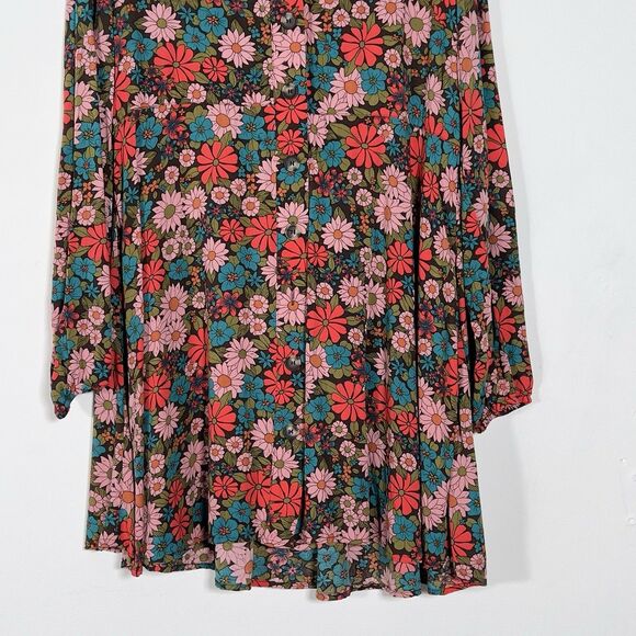 Natural Life Ansley Woven Tunic Shirt Dress Sz L Coral Floral Long Sleeve - Picture 6 of 13